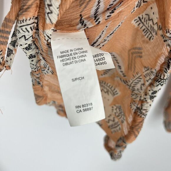 Lucky Brand Top Size Small Women Coral Silk Riviera Floral Print Peasant Sheer - Picture 6 of 8
